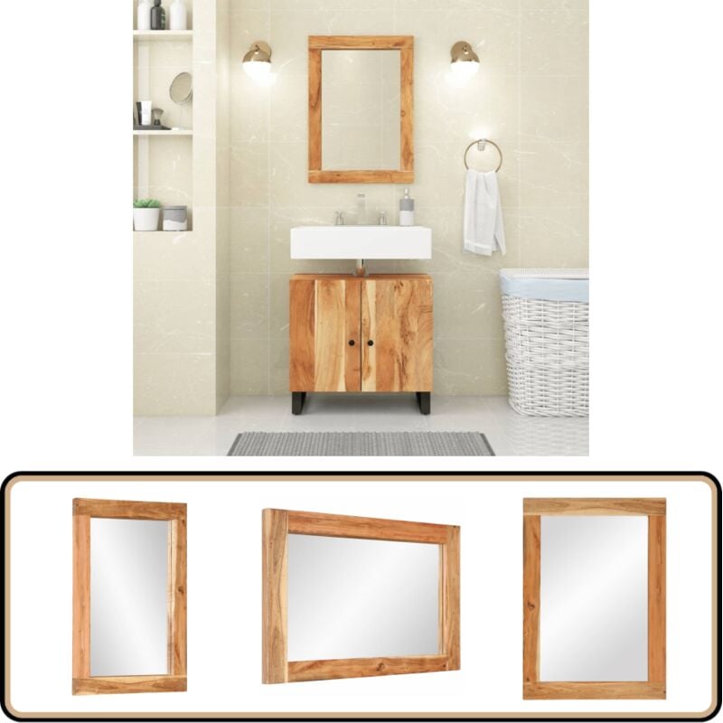 Spiegel 70x50 cm Massivholz Akazie und Glas - Holzrahmen Spiegel - Wohnzimmer Spiegel - Schlafzimmer Spiegel - Badezimmer Spiegel - Wandspiegel