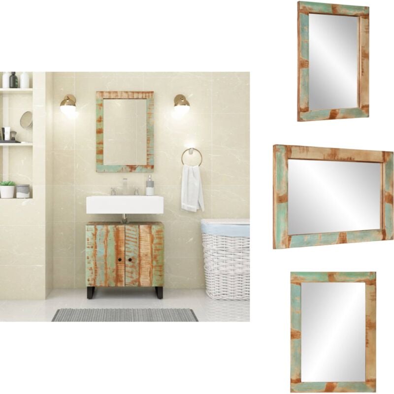 Spiegel 70x50 cm Altholz Massiv und Glas - Holzdekorationsstück - Vintage Spiegel - Landhaus Stil - Badezimmer Spiegel - Wohnzimmer Spiegel