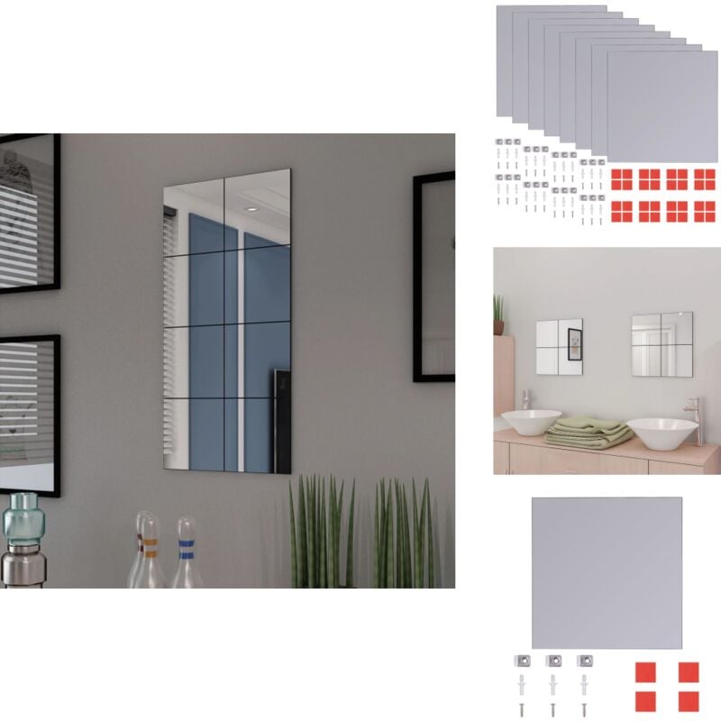 Rahmenlos Spiegel Fliesen Glas 8 Stk. 20,5 cm - Spiegel Fliesen - Wand Spiegel - Glas Spiegel - Dekoratives Spiegel - Modernes Design