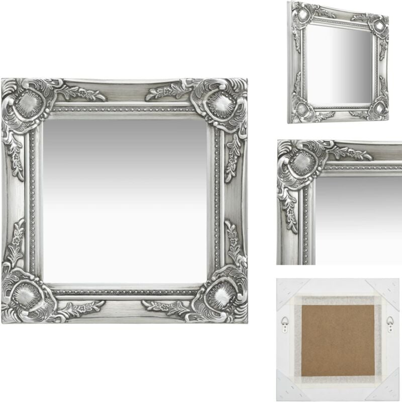 Wandspiegel im Barock-Stil 40x40 cm Silbern - Wandspiegel - Barockstil - Silberner Spiegel - Quadratischer Spiegel - Vintage Spiegel