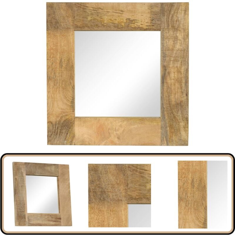 Spiegel Mangoholz Massiv 50 x 50 cm - Vintage Spiegel - Holzspeigel - Wohnzimmerdeko - Badspiegel - Mangoholz Spiegel