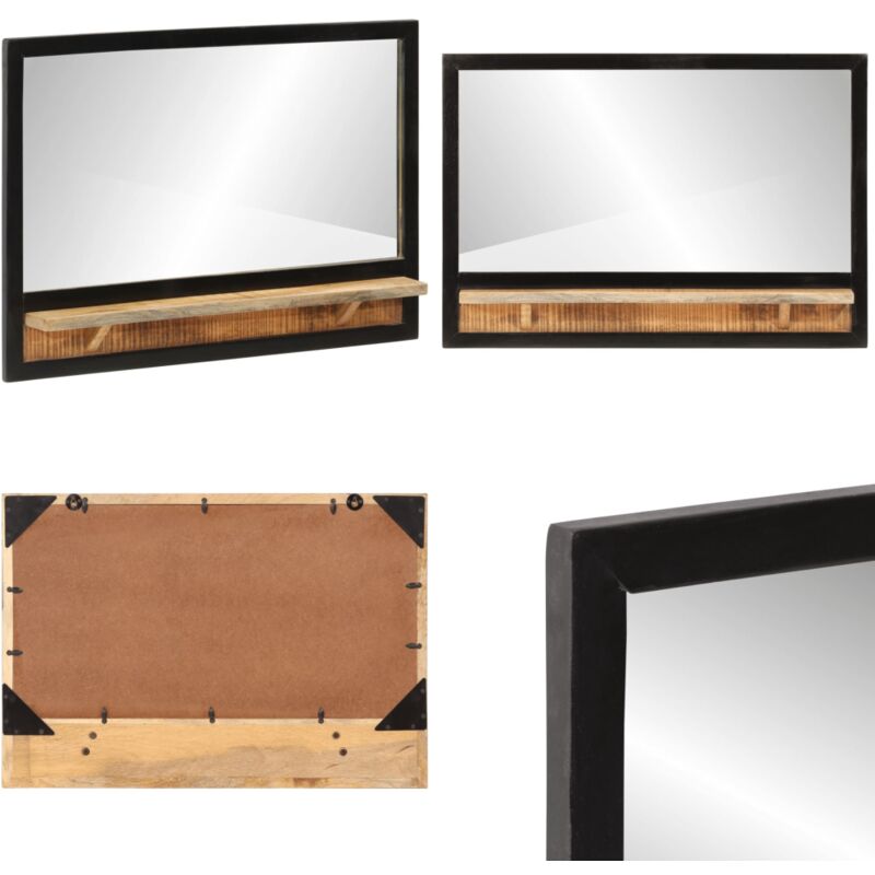 Spiegel mit Ablage 80x8x55 cm Glas und Massivholz Mango - Badezimmerspiegel - Spiegel Mit Ablage - Badezimmermöbel - Mangoholz Spiegel - Vintage