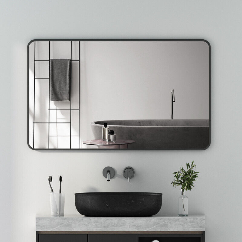 Boromal Spiegel Schwarz 120x70cm Schwarzer Spiegel Rechteckiger Metallrahmen Wandspiegel für Badezimmer, Waschräume, Schlafzimmer