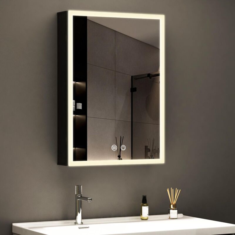 Boromal - Spiegelschrank Bad mit Beleuchtung 50x70cm Badezimmer Spiegelschrank mit Beleuchtung Metall led Badezimmerschrank mit 3 Lichtfarben Dimmbar