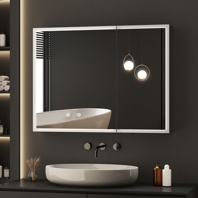 Boromal - Spiegelschrank Bad mit Beleuchtung 80x60x12,5cm, Badezimmer Spiegelschrank mit led Beleuchtung Metall Badezimmerschrank mit Dimmbar,