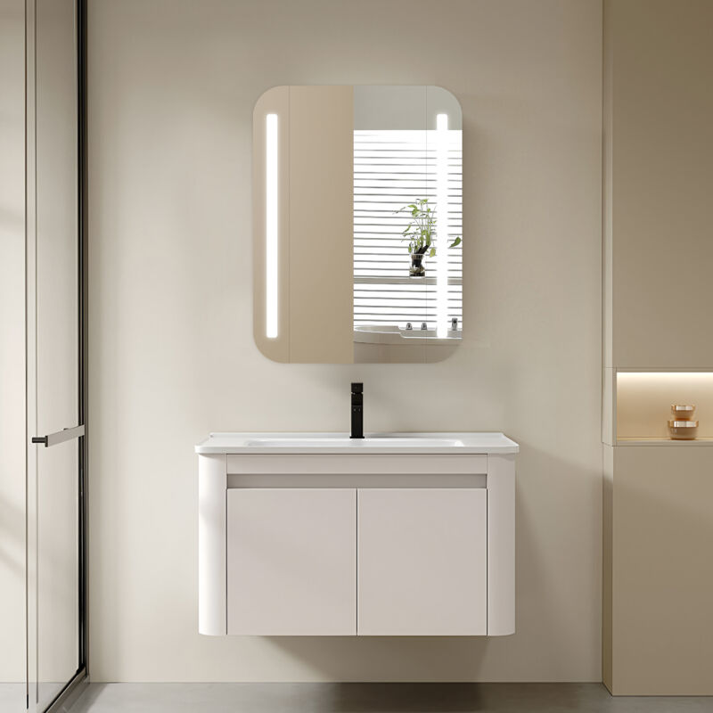 Spiegelschrank mit Beleuchtung Talos Black Linea 60x70cm - Spiegelschrank bad mit 2 Ablageflächen - Aluminium - Rückwand verspiegelt