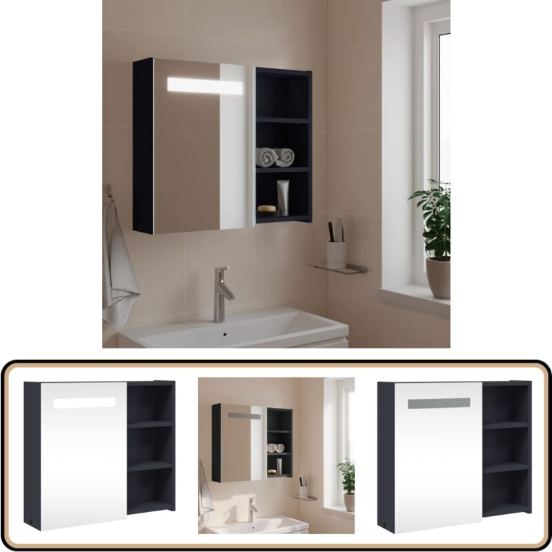 Spiegelschrank mit LED-Beleuchtung Grau 60x13x52 cm - Spiegelschrank - LED-Spiegelschrank - Badezimmerspiegel - Kosmetikspiegel - Badmöbel