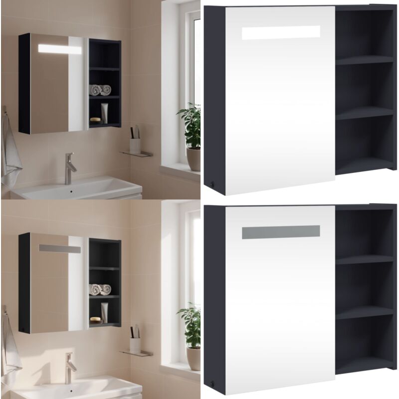 Spiegelschrank mit LED-Beleuchtung Grau 60x13x52 cm - Spiegelschrank - LED-Spiegelschrank - Badezimmerspiegel - Kosmetikspiegel - Badmöbel - Home &