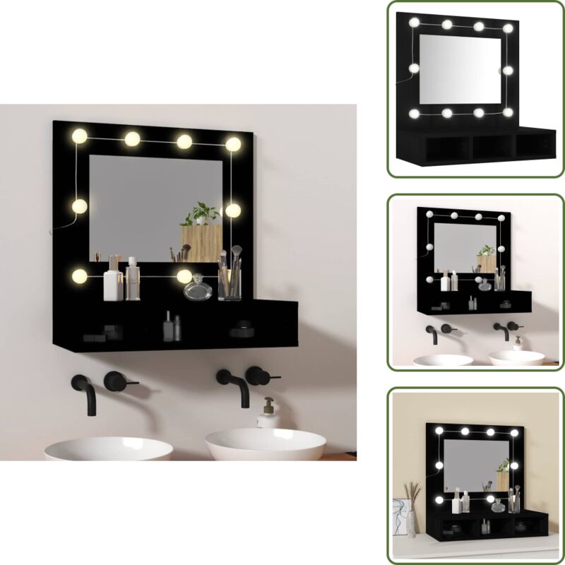 Spiegelschrank mit led Schwarz 60x31,5x62 cm - Spiegelschrank - LED-Spiegel - Badezimmermöbel - Kosmetikschränkchen - Make-uptisch