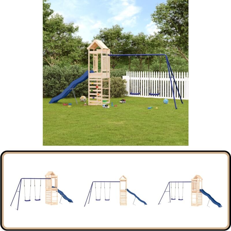 Spielturm Massivholz Kiefer - Holzspielplatz - Kiefernholz - Spielturm - Schaukelset - Wellenrutsche