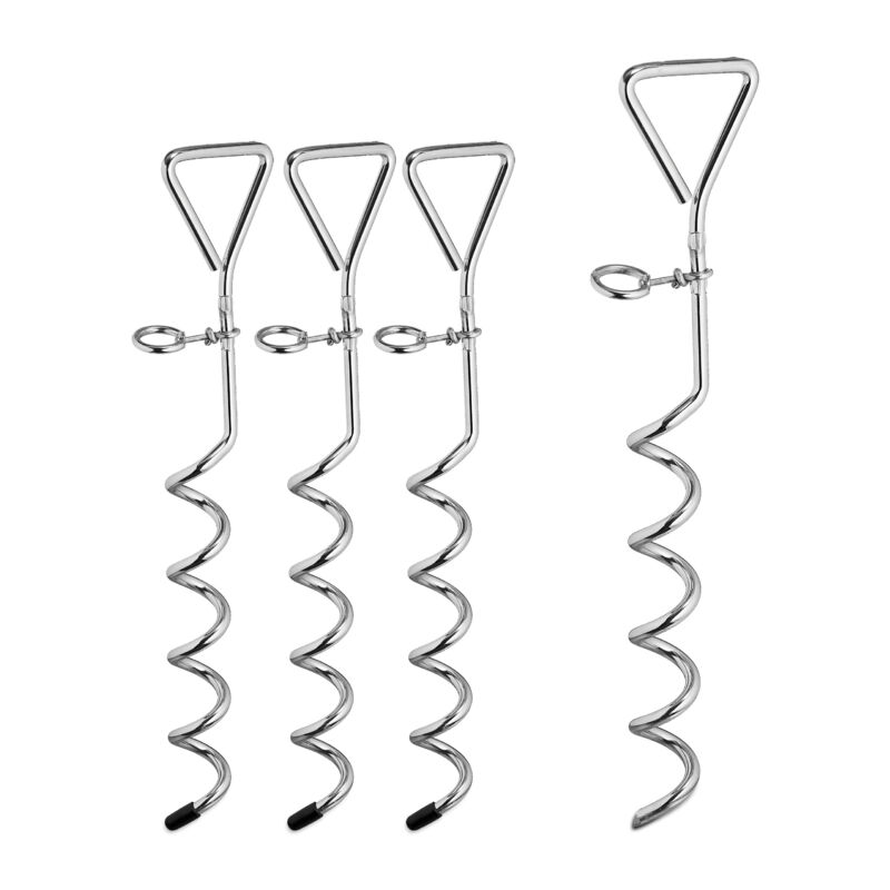 Relaxdays - 24 x Spiralhering, Erdanker für Zelte & Trampoline, Stahl, Anlegepflock für Hunde, Bodenanker, 42 cm lang, silber