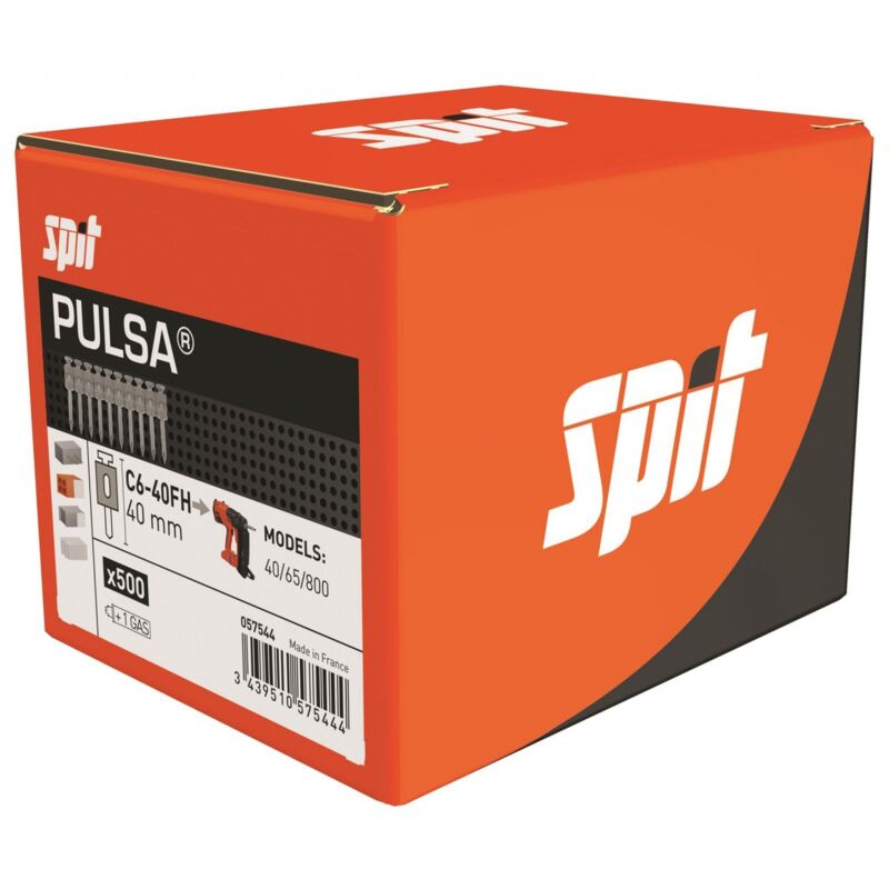 Spit - itw C6 40mm fh, Nägel Pulsa, Standardnägel, inkl. 1 Kartusche Gas, 500 Stk Nägel 40 mm (057544)