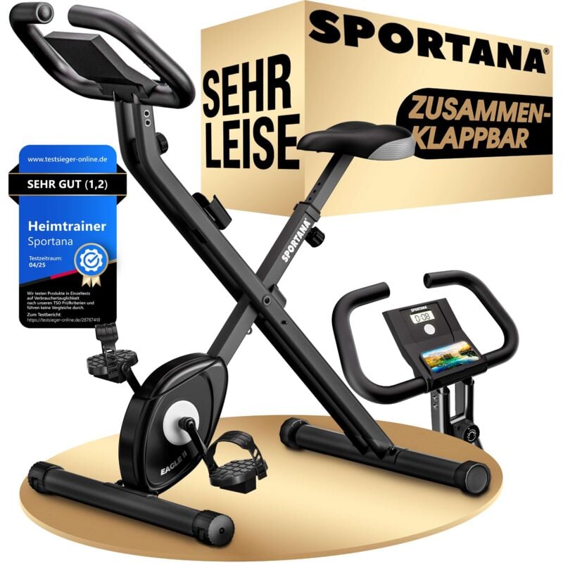 Sportana - Heimtrainer Fahrrad Eagle 2 Klappbar 140KG lcd Display Höhenverstellbar Fitnessbänder 2in1 Ausdauer Ergometer Hometrainer Fitnessbike