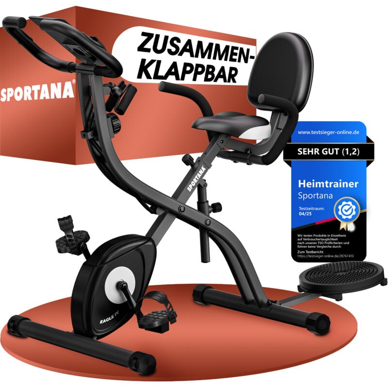 Heimtrainer Fahrrad Eagle 4 Klappbar 140KG 7 Sitzhöhen Display Trainings app 2 Fitnessbänder 4in1 Ausdauer Ergometer Hometrainer Fitnessbike