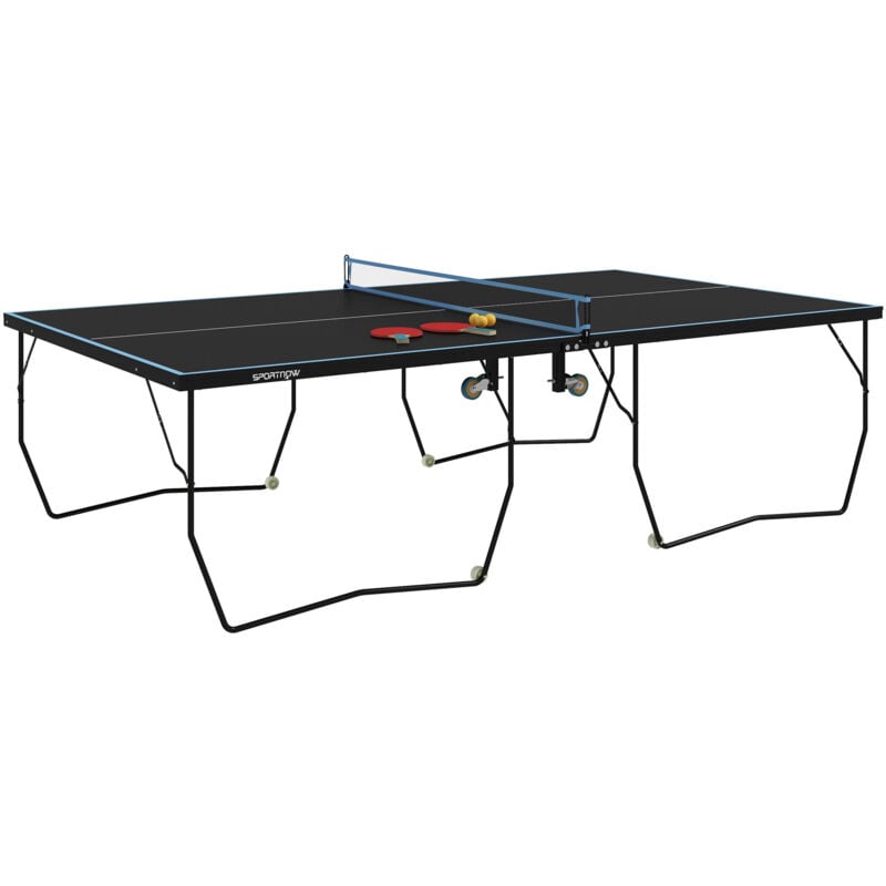 Sportnow - Tischtennisplatte, Klappbar Tischtennistsich mit Netz, Rollen, 2 Tischtennisschlägern und 3 Bällen, Stahl, Schwarz, 274 x 152,5 x 76 cm