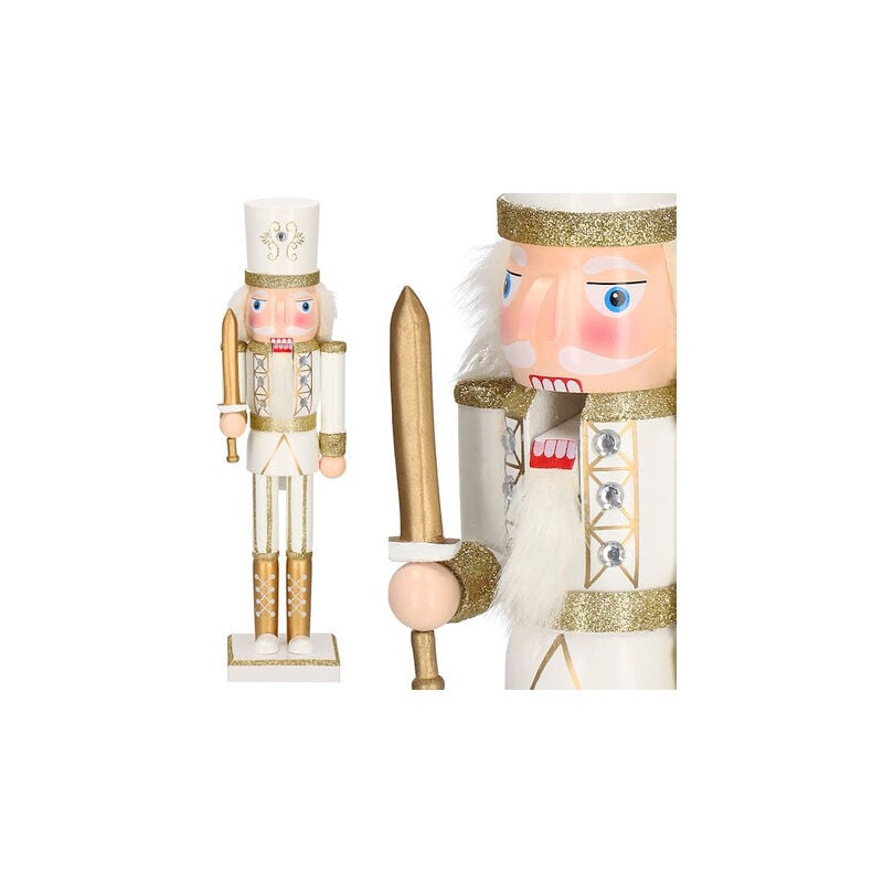 SPRINGOS Nussknacker Figur aus Holz Soldat mit Schwert Höhe 38 cm creme Weihnachten Weihnachtsdekoration