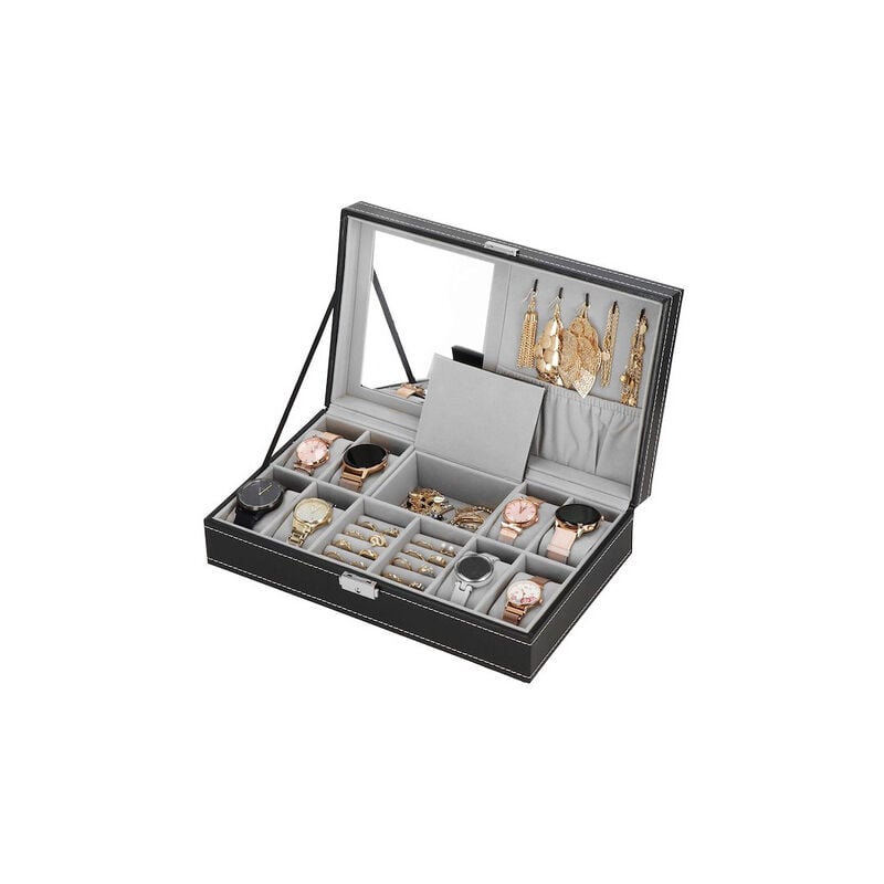 SPRINGOS Uhrenkassette Uhrenorganizer 33 x 20 x 9 cm Schmuckkästchen Kunstleder-Kassette 8 Uhren Aufbewahrungsbox für Uhren