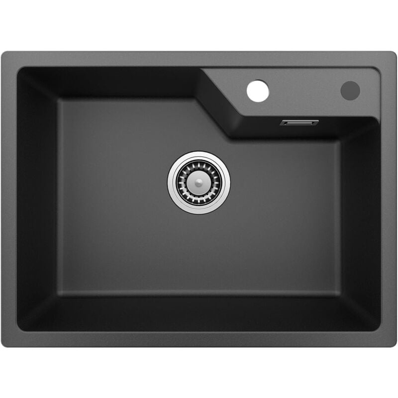 Spülbecken Schwarz 60x45cm, Spüle Küche aus Granit, Hafen-Stil Küchenspüle Modern, Granitspüle Schwarz, Waschbecken Küche Einbauspüle 1 Becken mit