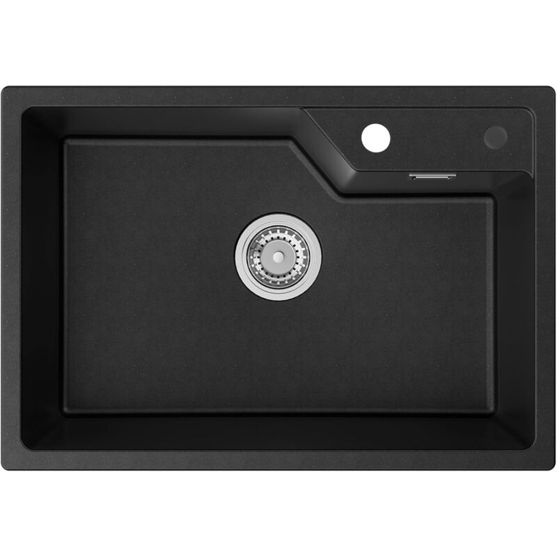 Spüle Schwarz 65x45cm, Spülbecken Küche aus Granit, Hafen-Stil Küchenspüle Modern, Granitspüle Schwarz, Waschbecken Küche Einbauspüle 1 Becken mit