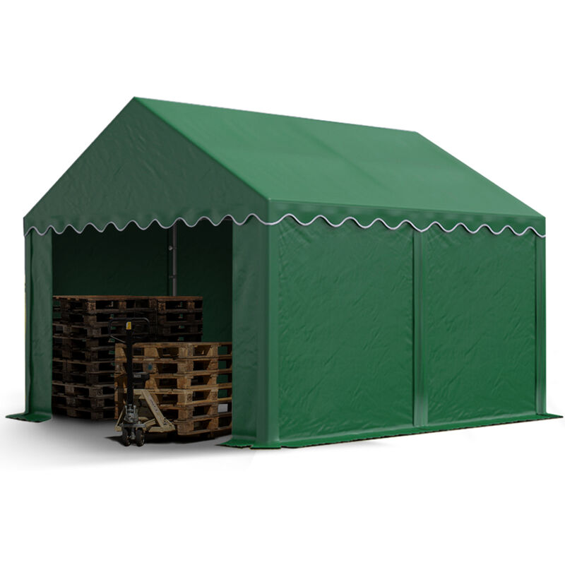 Stabiles Lagerzelt 3x4 m Unterstand mit Bodenrahmen und Dachverstärkung pvc Plane 800 n dunkelgrün 100% wasserdicht Zelthalle Weidezelt