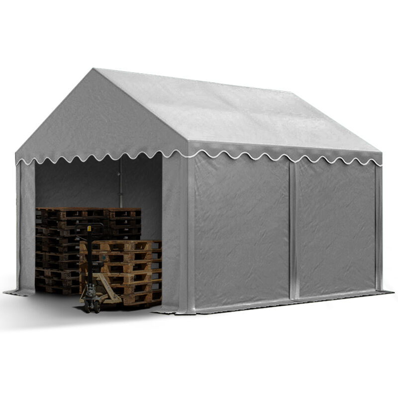 Stabiles Lagerzelt 3x4 m Unterstand mit Bodenrahmen und Dachverstärkung pvc Plane 800 n grau 100% wasserdicht Zelthalle Weidezelt