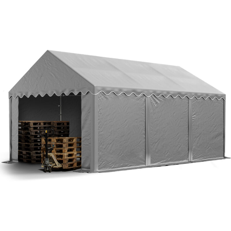 Stabiles Lagerzelt 3x6 m Unterstand mit Bodenrahmen und Dachverstärkung pvc Plane 800 n grau 100% wasserdicht Zelthalle Weidezelt
