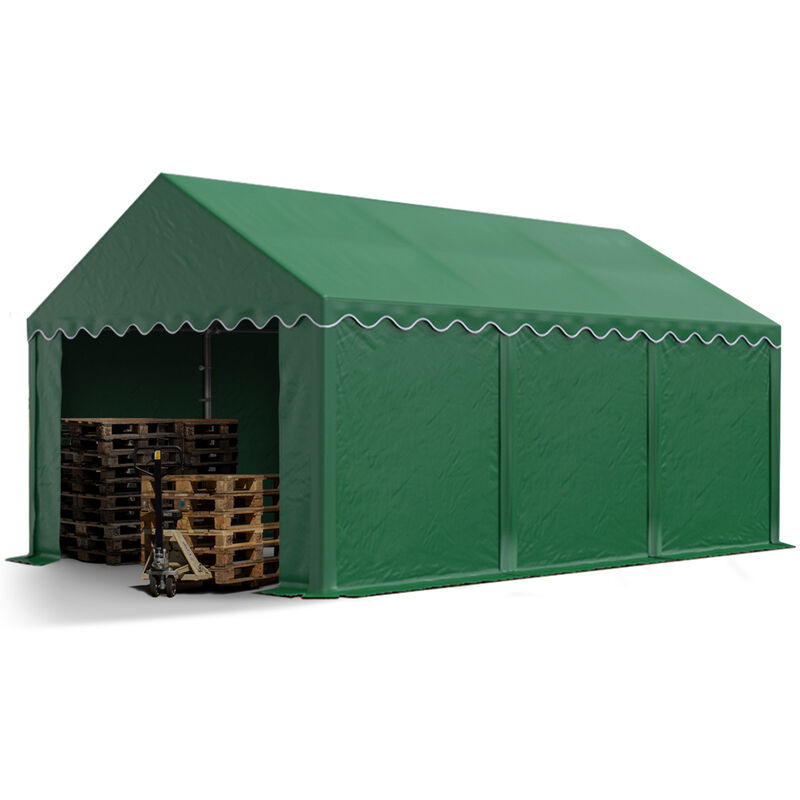 Stabiles Lagerzelt 4x6 m Unterstand mit Bodenrahmen und Dachverstärkung PVC Plane 800 N dunkelgrün 100% wasserdicht Zelthalle Weidezelt