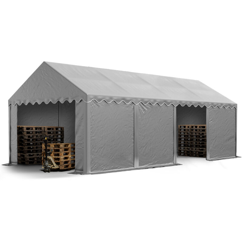 Stabiles Lagerzelt 4x8 m Unterstand mit Bodenrahmen und Dachverstärkung pvc Plane 800 n grau 100% wasserdicht Zelthalle Weidezelt
