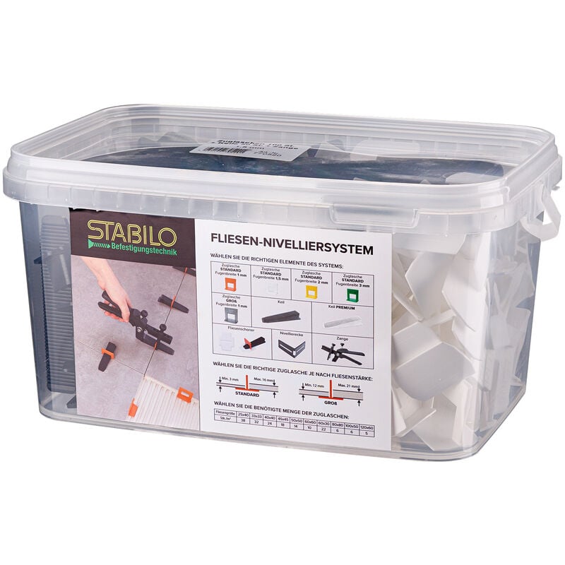 Stabilo Fliesen Nivelliersystem Verlegehilfe Set,1,5 mm Zuglaschen Keile Zange
