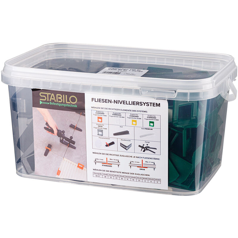 Stabilo Fliesen Verlegehilfe Nivelliersystem Set 3 mm Zuglaschen Keile Zange
