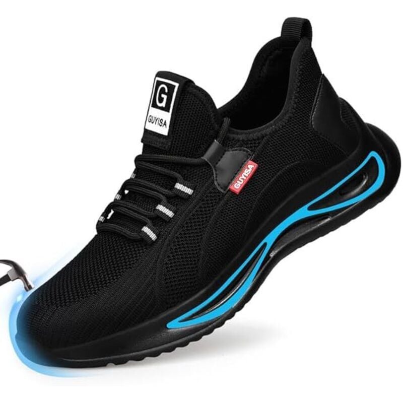 Stahlkappenschuhe für Herren, leichte, bequeme Sicherheitsschuhe, Stahlkappe, schwarz, breit, unzerstörbar, Arbeitsschuhe für den Bau, 42