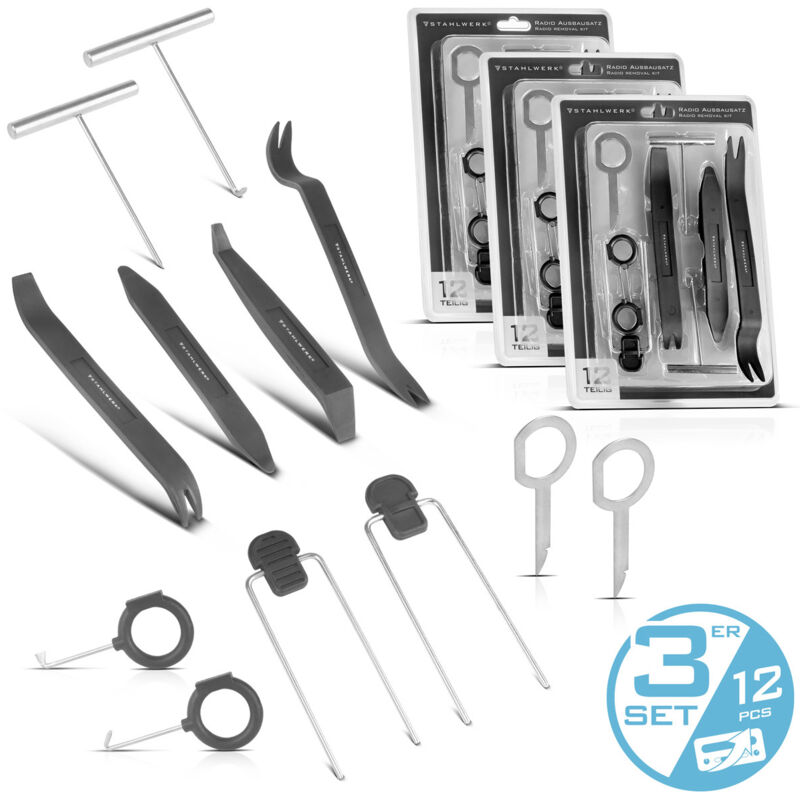 Stahlwerk - 3x Kfz Radio Ausbauset 12-teilig Ausbauwerkzeug Demontage Werkzeug