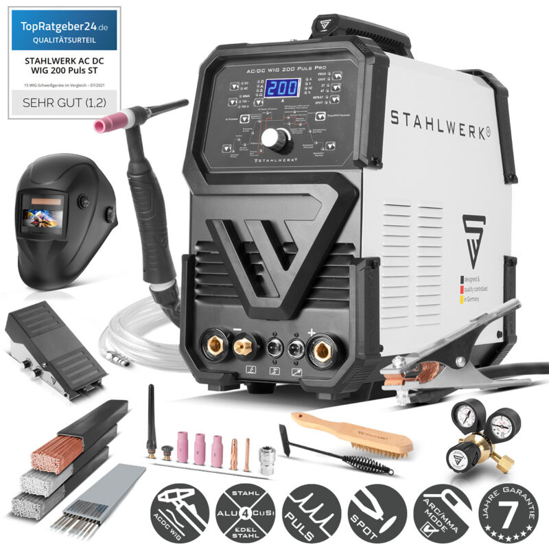 STAHLWERK Digitales Schweißgerät AC/DC WIG 200 Puls Pro Vollausstattung