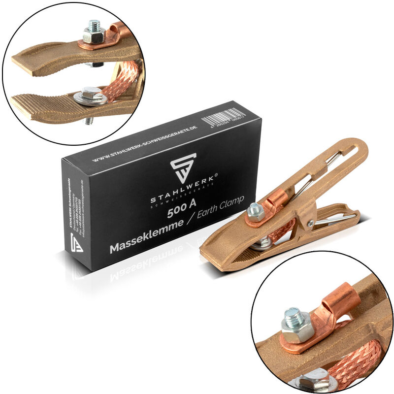 STAHLWERK Massezange Masseklemme Erdungsklemme bis 500A Vollmessing Schweißgerät
