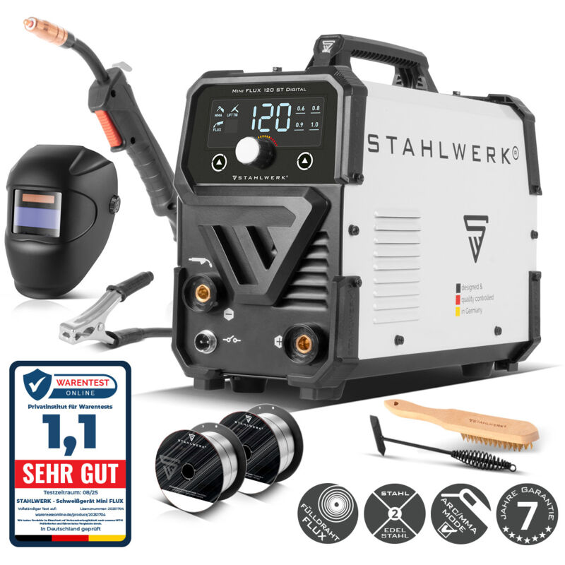 STAHLWERK Schweißgerät FLUX 120 ST Digital Vollausstattung MMA LIFT TIG Funktion
