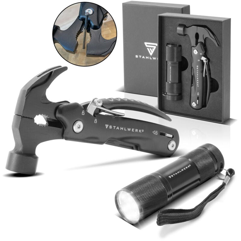 STAHLWERK Multitool 12 Tools Taschenmesser Multifunktionswerkzeug Taschenlampe