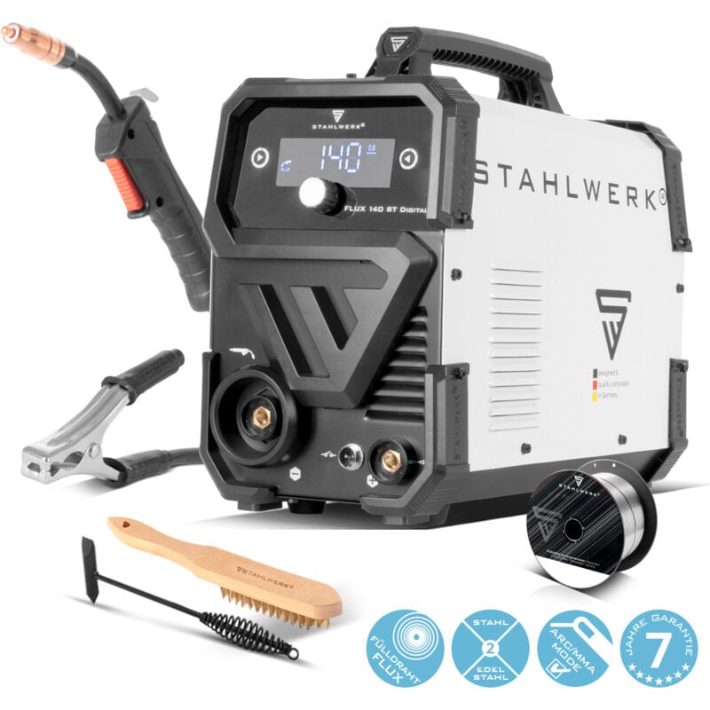 STAHLWERK Schweißgerät FLUX 140 ST Digital mit 140 A, synergischem Drahtvorschub