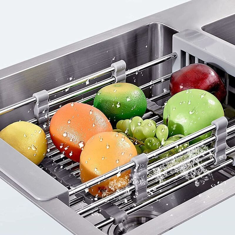 ZVD - Stainless Steel Telescopic Drain Basket, Sink Adjustable Dish Drainer Extendable Sink Drainer Kitchen Sink Organizer For Vegetable Fruit