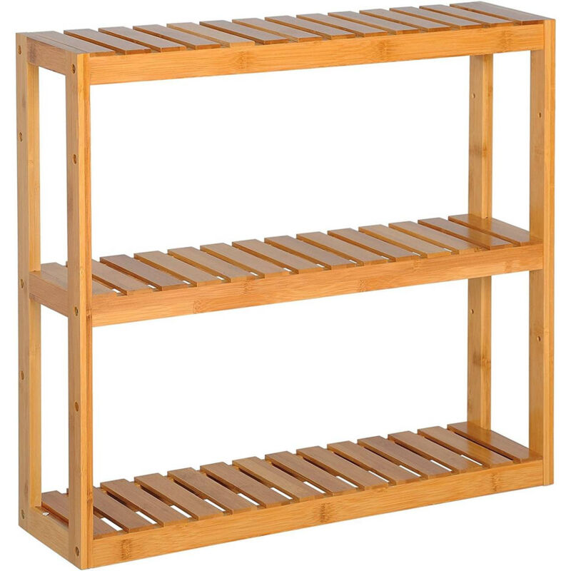 Wandregal Wandschrank Badregal Handtuchhalter Hängeregal mit 3 höhenverstellbaren Ablagen aus Bambus,multifunktionales Regal für Badezimmer