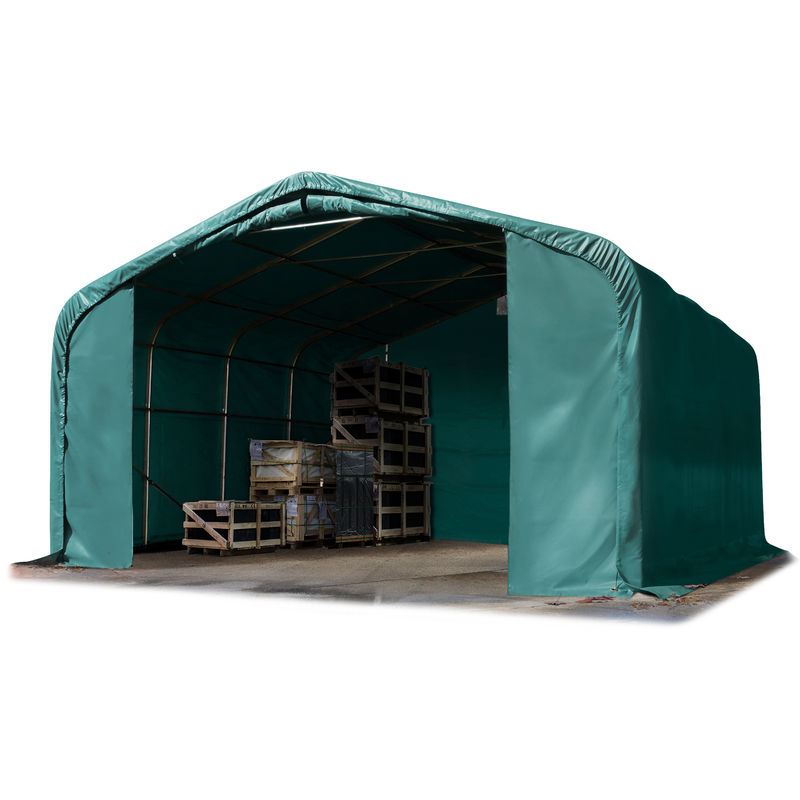 Standsichere Lagerhalle / Lagerzelt 6 x 6 m feuersichere PRIMEtex pvc Plane 2300 n Weidezelt dunkelgrün - Toolport