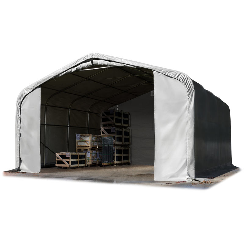 Standsicheres Lagerzelt 6 x 6 m Weidezelt pvc Plane 850 n grau 100% Wasserdicht - Toolport