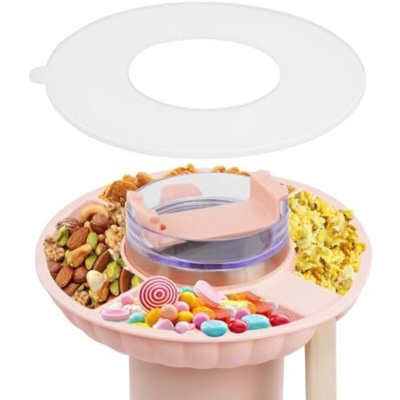Stanley Cup 40 oz Snackschale, Silikonschale mit 4 Fächern und Deckel, Quencher-kompatibles Zubehör, für Süßigkeiten, Obst, Nüsse (Pink)