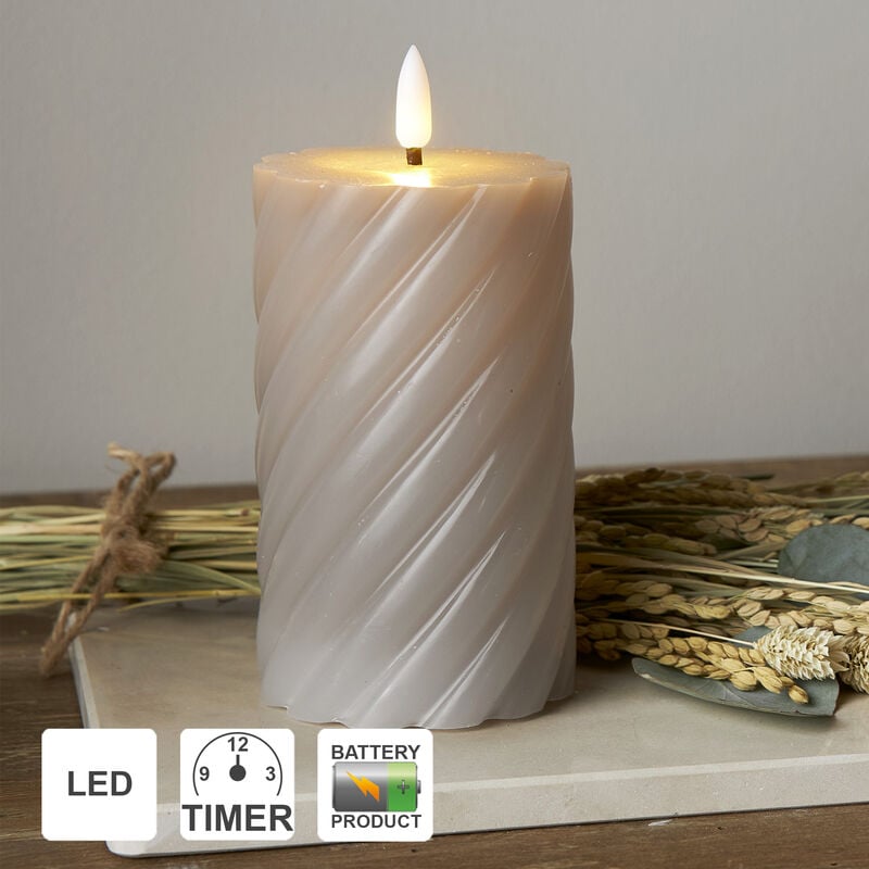 Star Trading - led Kerzen mit Timerfunktion Stumpenkerzen Grau led Kerze mit Timer led Stumpenkerzen mit Timer Gedrehte Kerzen 2er Set Deko Kerzen