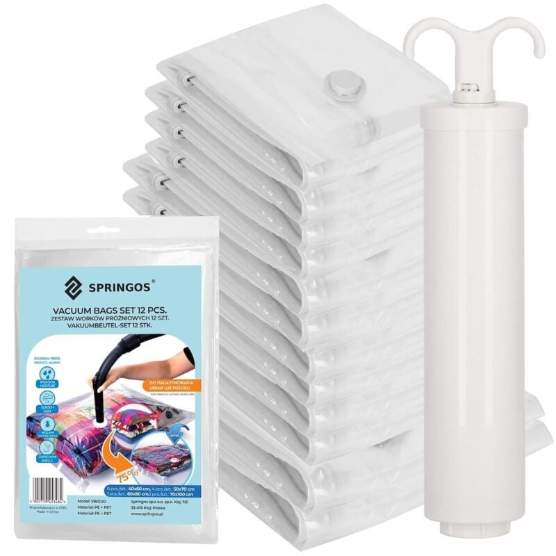 STARKE VAKUUMBEUTEL FÜR KLEIDUNG BETTWÄSCHE 12Stk + PUMPE SET VON DICKEN BEUTELN
