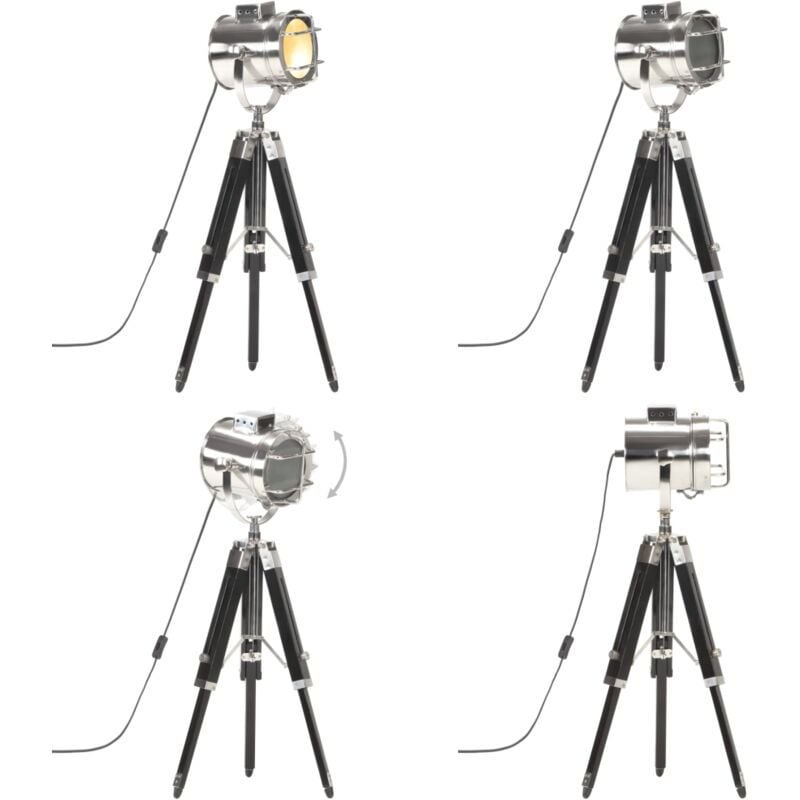 Stativlampe Schwarz Mango Massivholz 69 cm - Retro Lampe - Stehlampe Wohnzimmer - Mangoholz Tischlampe - Industrielle Beleuchtung - Designer Lampe