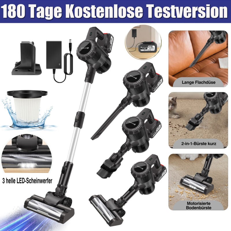 Dayplus - Staubsauger Akku Handstaubsauger kabellos beutellos 6-in-1 Wandladestation 2025