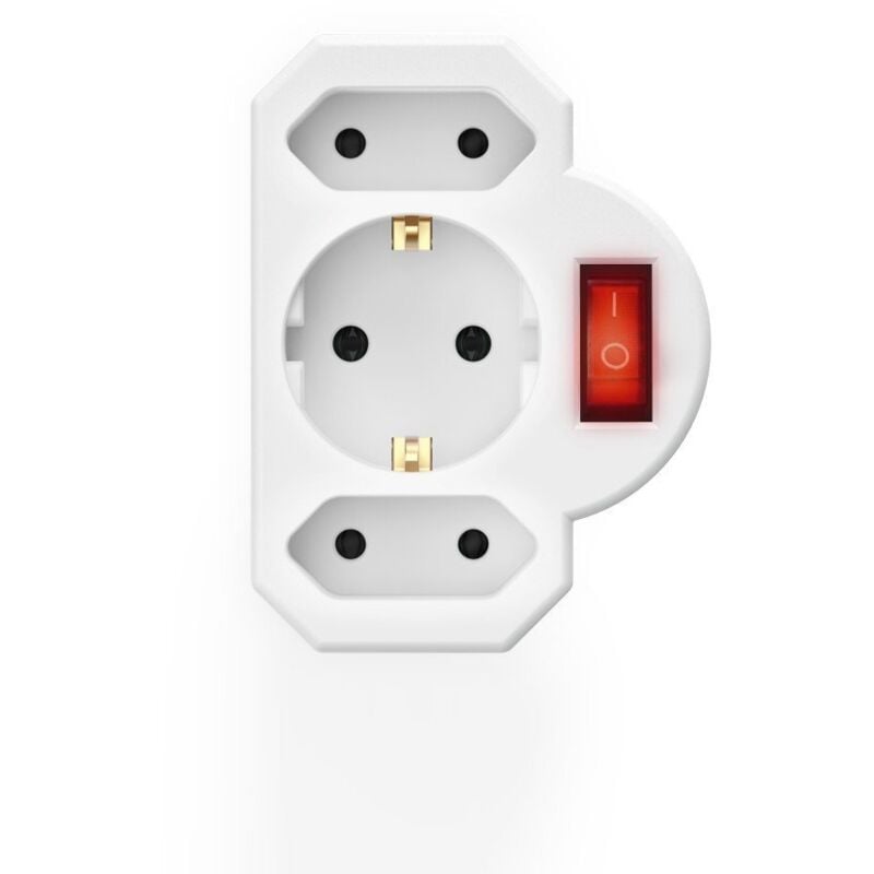 Steckdosenleistenadapter, Eurostecker mit Erdung, Spannungswandler, geschaltete Steckdose, weiß