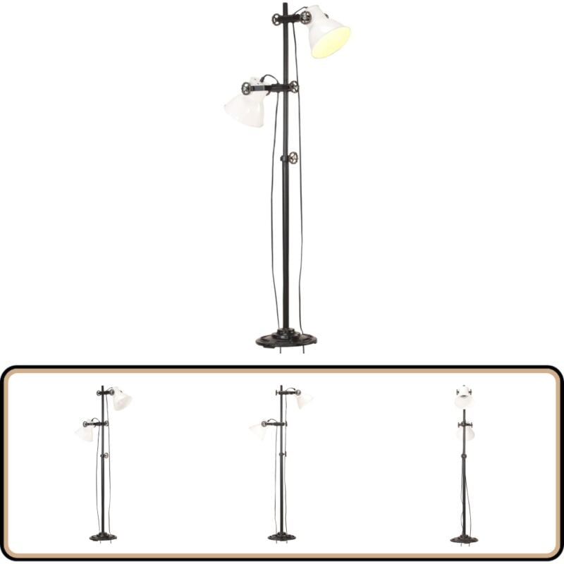 Stehlampe 2-flammig Weiß E27 Gusseisen - Industrielle Stehlampe - Stehlampe Schwarz Weiß - E27 Lampe - Gusseisen Stehlampe - Vintage Stehlampe