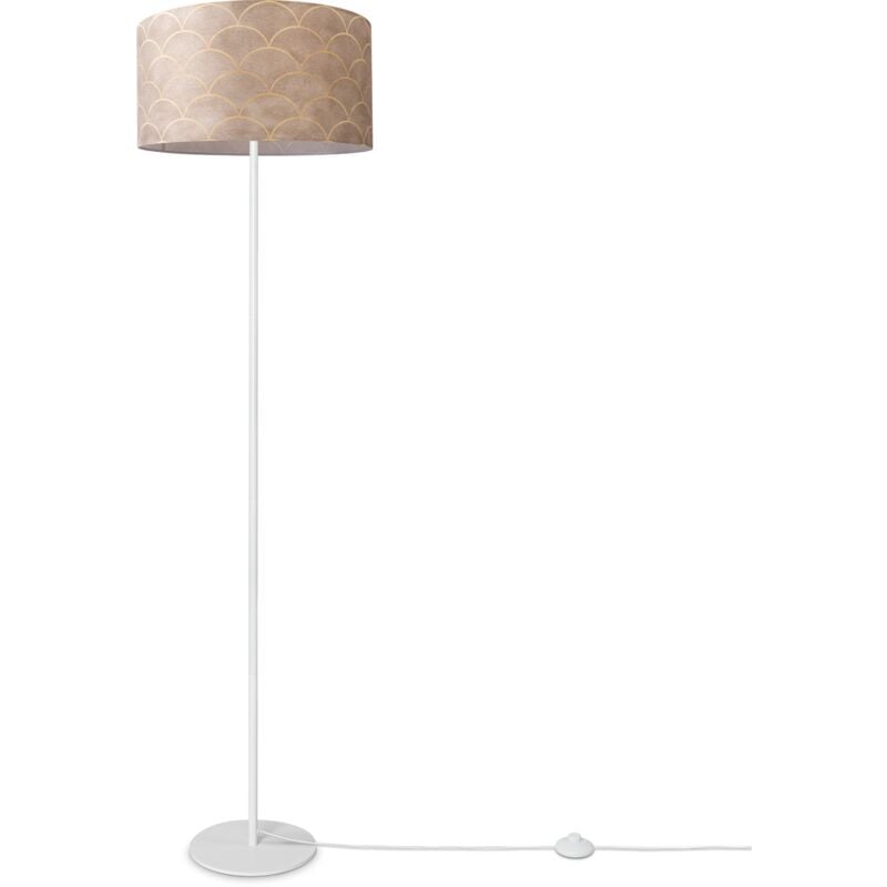 Stehlampe Wohnzimmer Lampenschirm Stoff Stehleuchte Leselampe Abstrakt Vintage Design 8 (Ø38 cm), Stehleuchte Einbein - Weiß - Paco Home