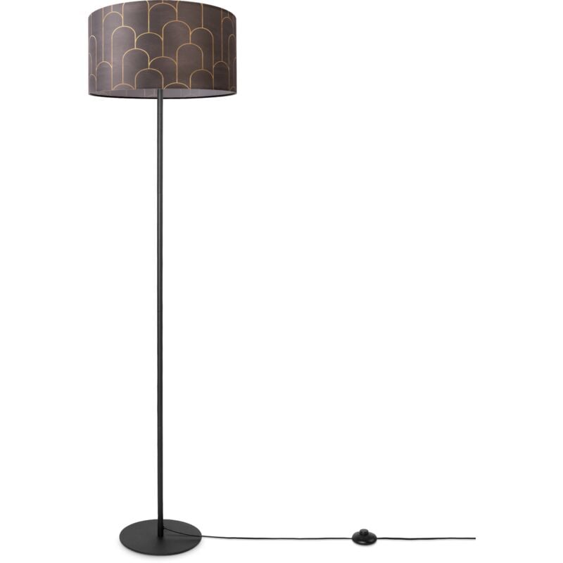 Paco Home - Stehlampe Wohnzimmer Lampenschirm Stoff Stehleuchte Leselampe Abstrakt Vintage Design 5 (Ø38 cm), Stehleuchte Einbein - Schwarz
